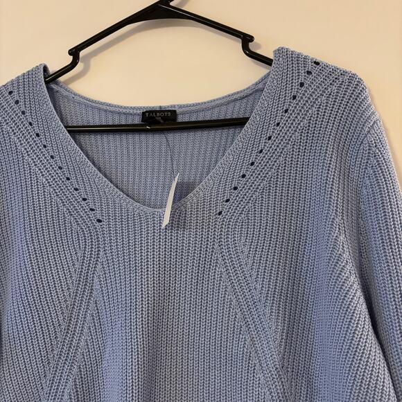 NWT Talbots Shaker Stitch Cable Knit Long Sleeve Sweater 1X V Neck 100% Cotton - Picture 2 of 8